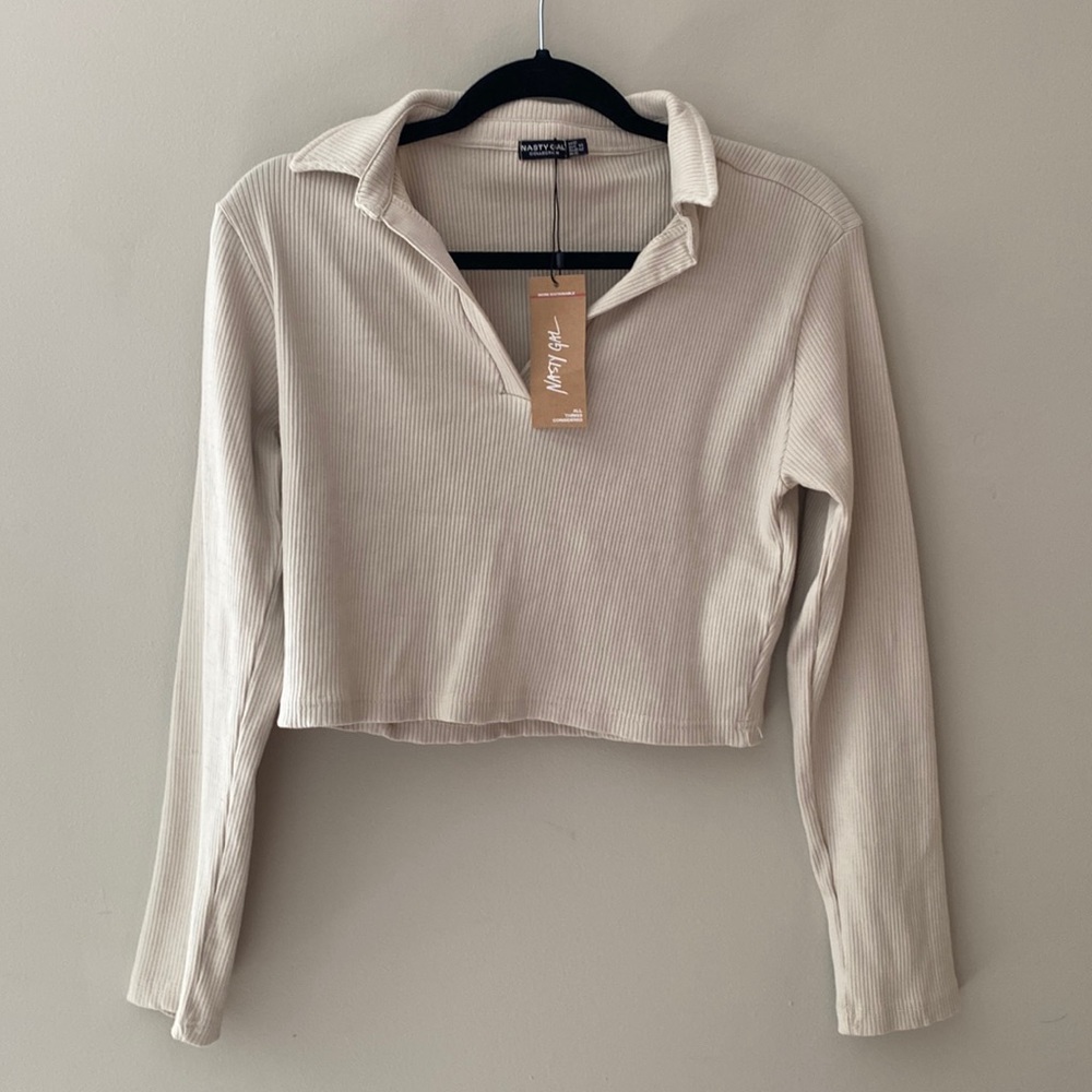 Collared Ribbed Crop Top